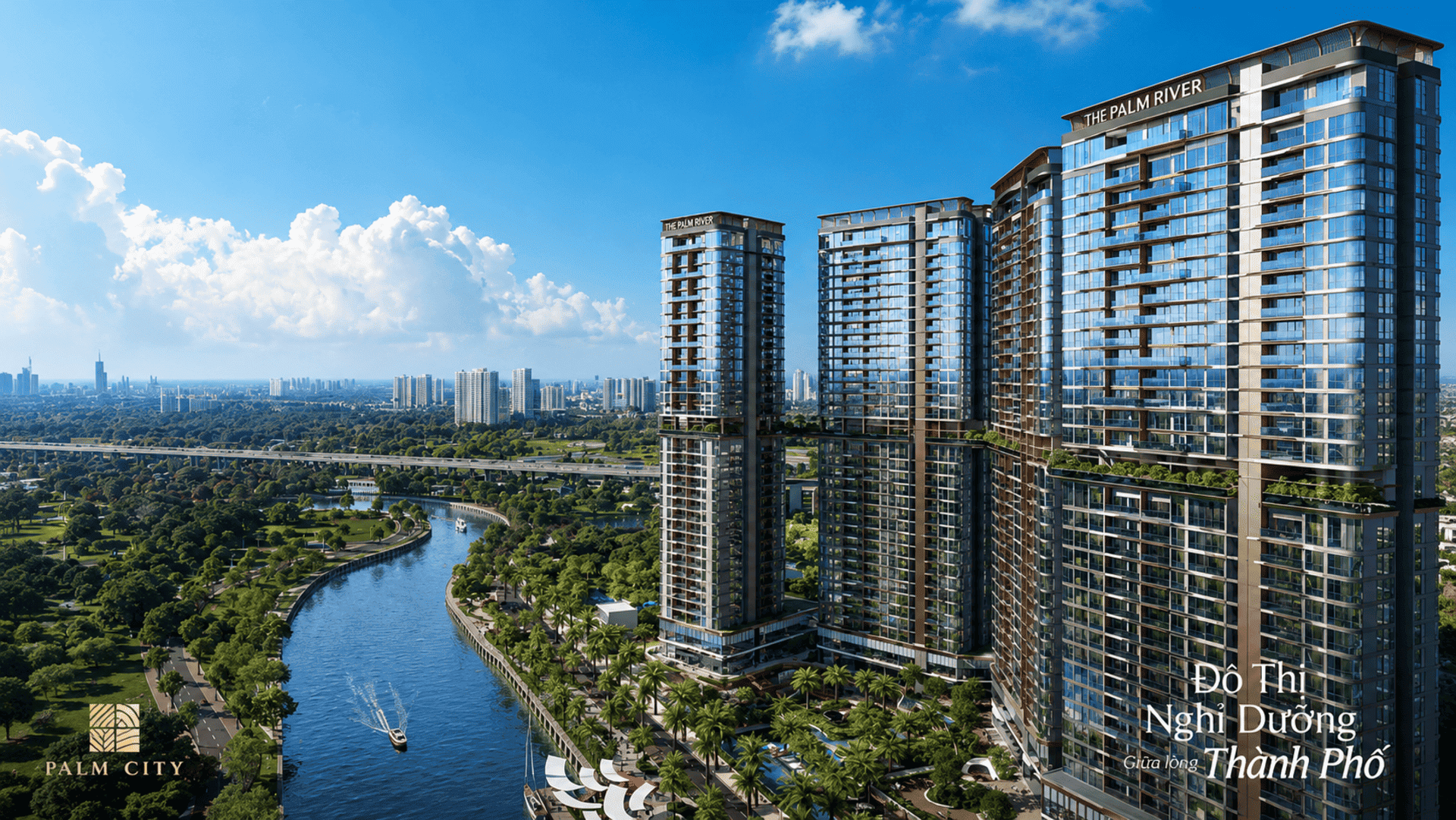 Các tòa tháp căn hộ cao cấp Palm River sở hữu thiết kế kiến trúc hiện đại tối ưu ánh sáng tự nhiên và tầm nhìn thoáng đãng vô cực. Kiến trúc tổng thể của tòa nhà hiện đại Palm River sở hữu những đường nét sang trọng và tinh tế làm nổi bật cả không gian đô thị sầm uất.