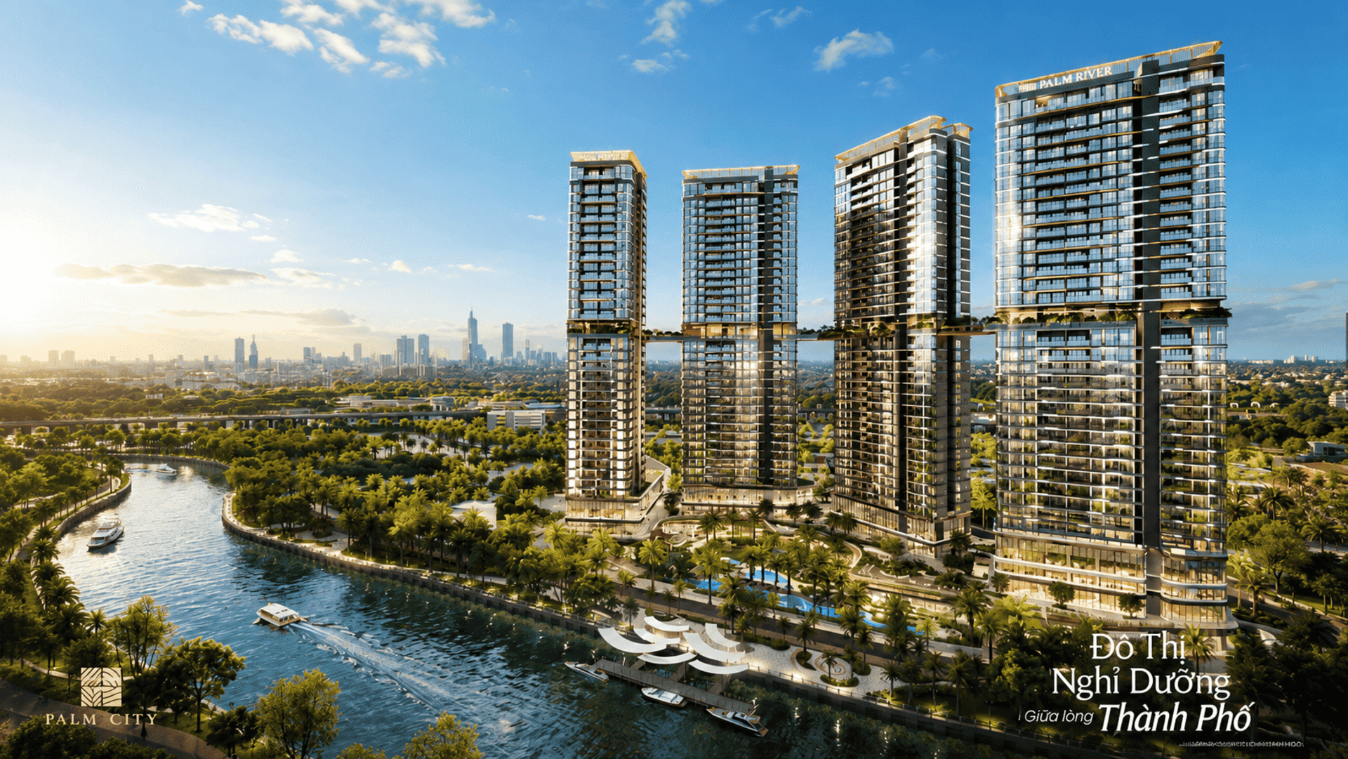 Thiết kế kiến trúc mặt ngoài của tòa nhà hiện đại Palm River gây ấn tượng mạnh mẽ bởi các đường nét hình khối tinh tế và vô cùng sang trọng.
